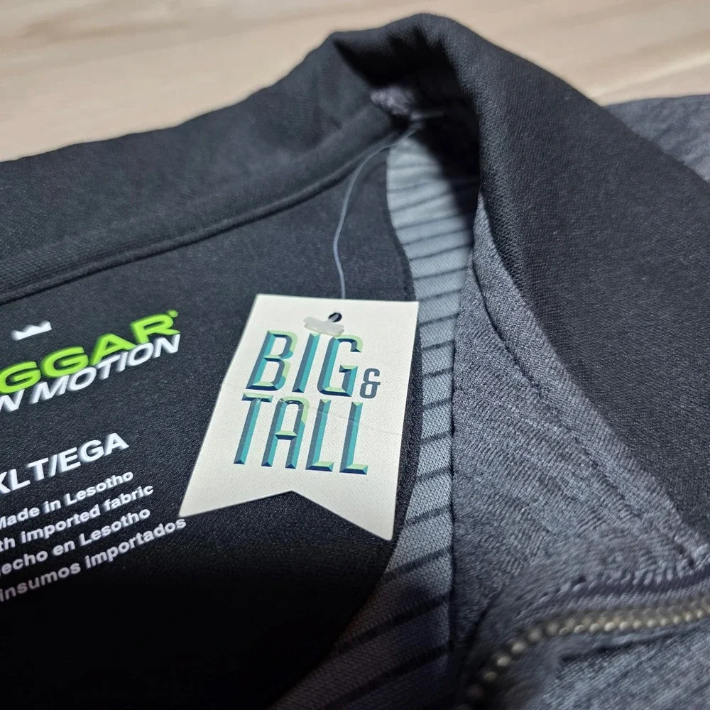 Haggar Pullover Mens XLT Grey Black Quarter Zip In Motion Big & Tall NWT Stretch